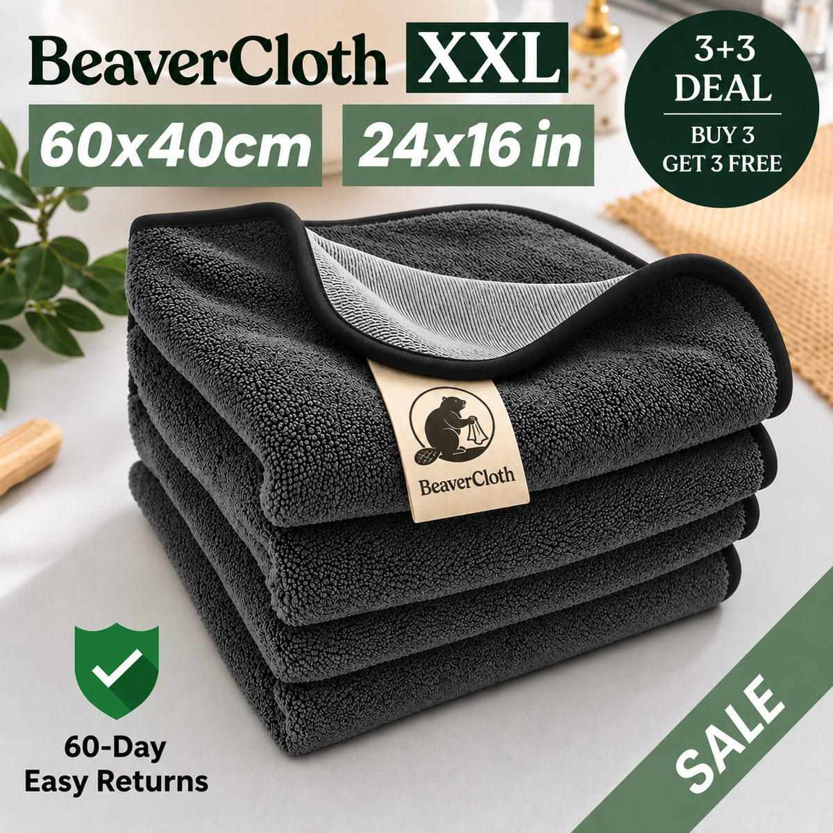 BeaverCloth XXL Bundle (60 x 40 cm / 24 x 16 in) – Streak-Free Cleaning With Just Water